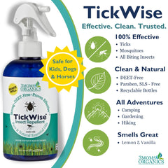 3MOMS ORGANICS TickWise bottle back showing ingredients and usage directions
