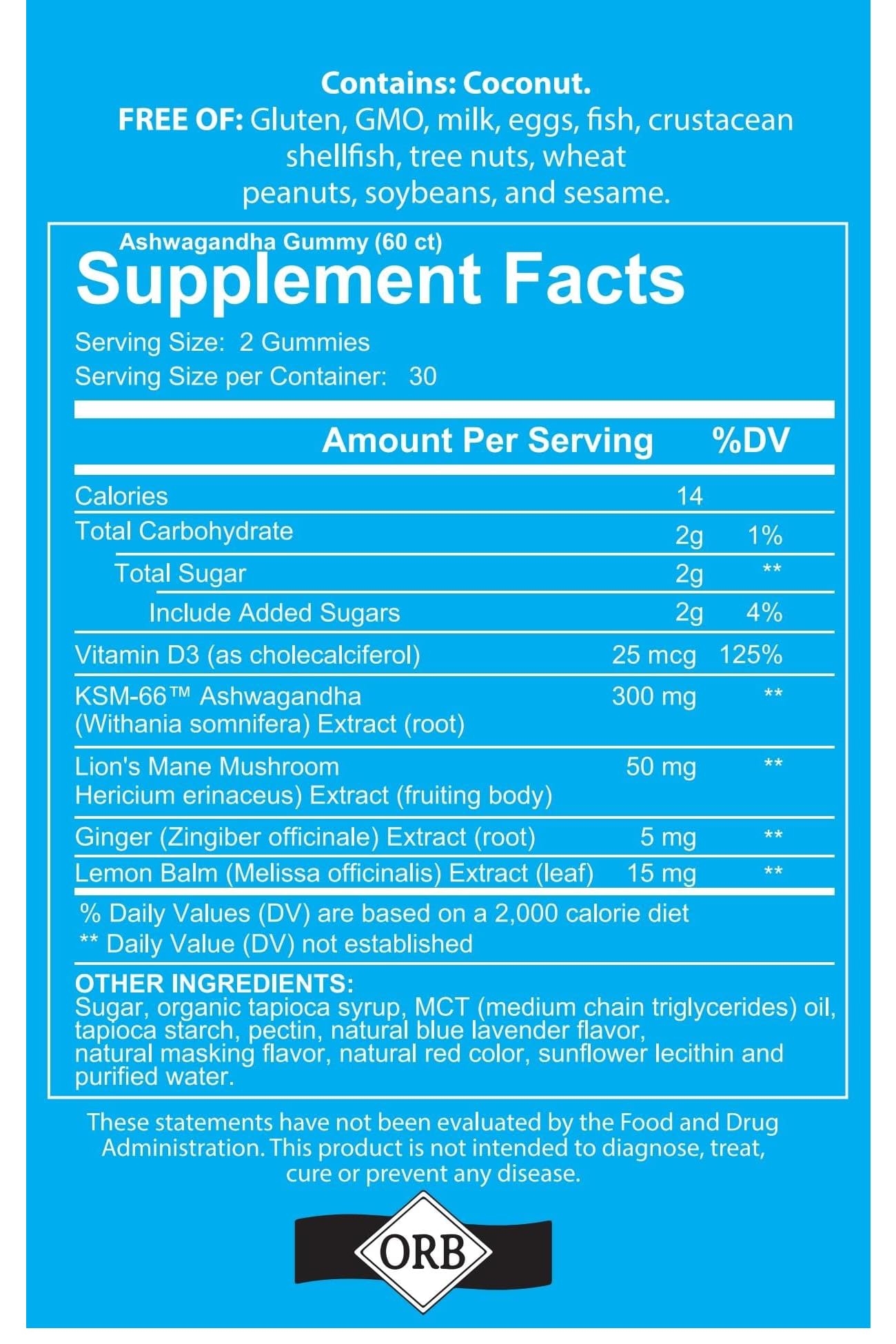 4 Your Wellness Ashwagandha Gummies ingredients with ginger and lemon balm.