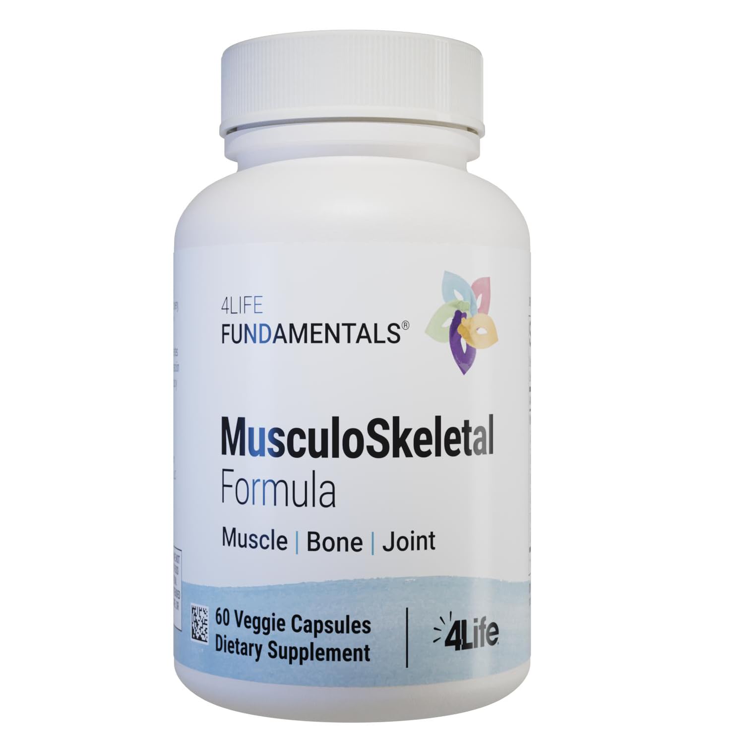 4Life Musculoskeletal Formula bottle with devils-claw for joint comfort during daily activities.