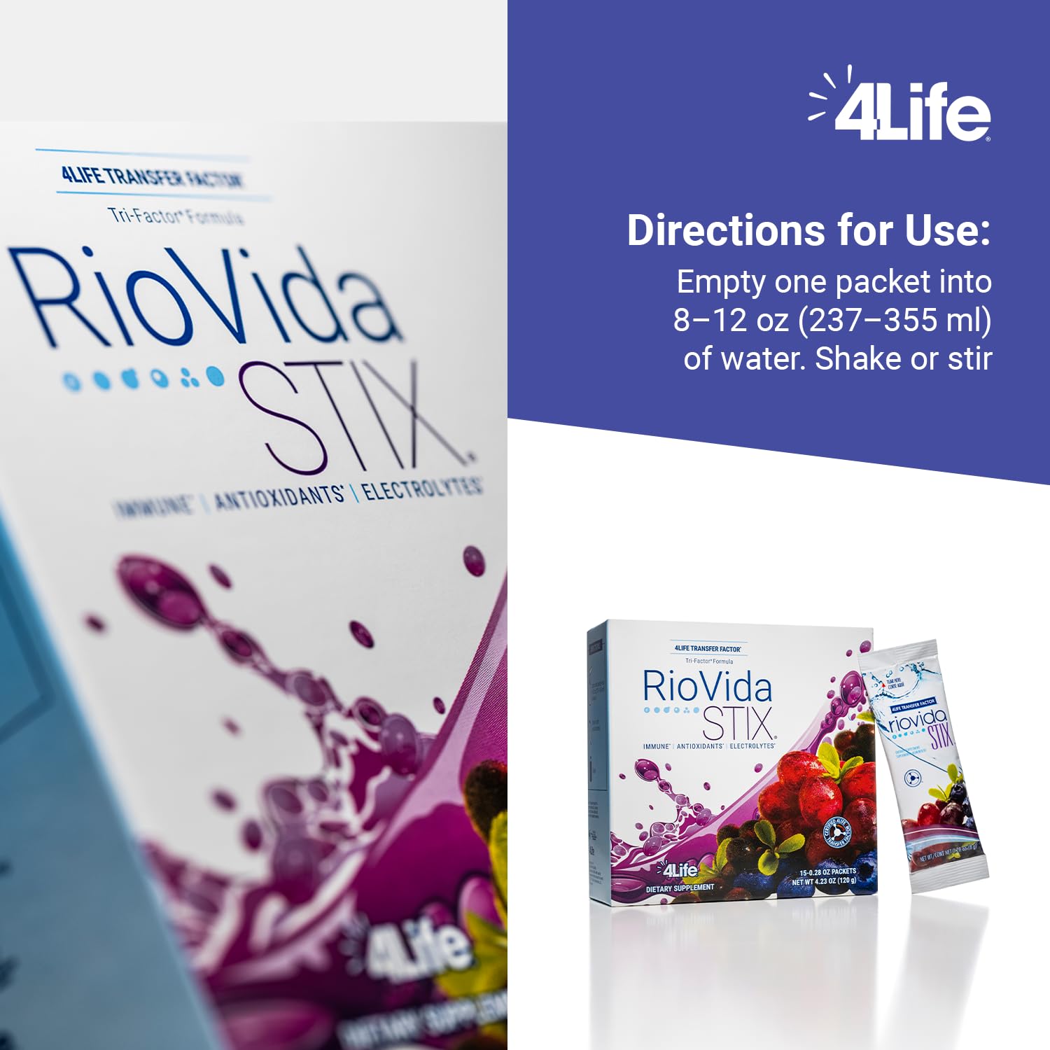 RioVida Stix box view showing single-serving sticks for travel