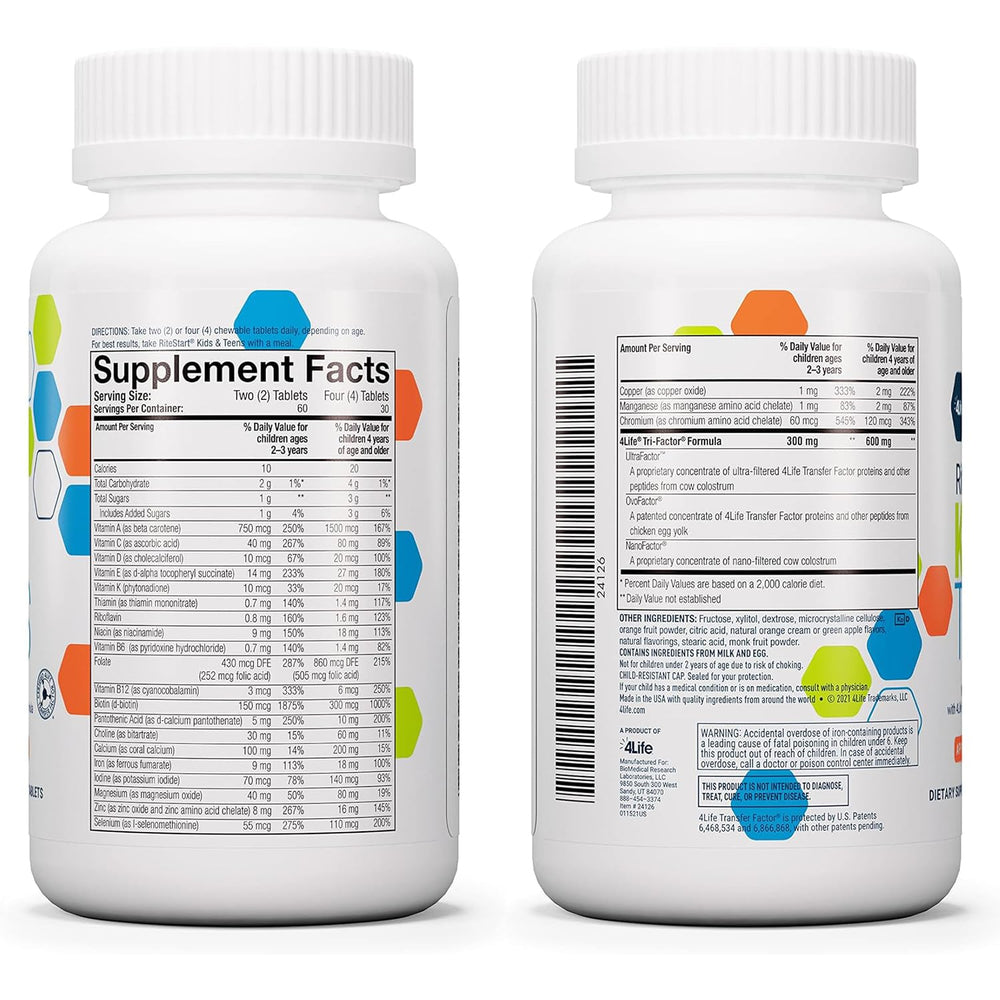 4 Life RiteStart Kids Orange bottle label; convenient daily wellness for growing children