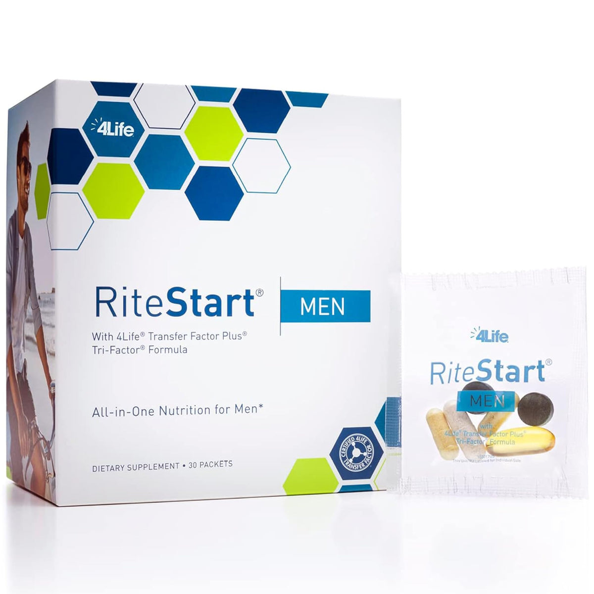 4Life RiteStart Men daily packets for convenient immune-supportive nutrition.