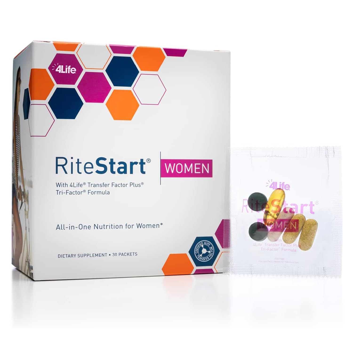 4Life RiteStart Women packets front view supporting daily energy and immune health.