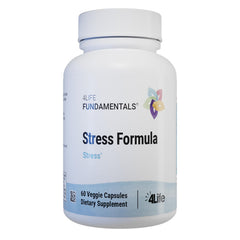 4Life Stress Formula bottle front shows a calming herbal supplement for restful evenings