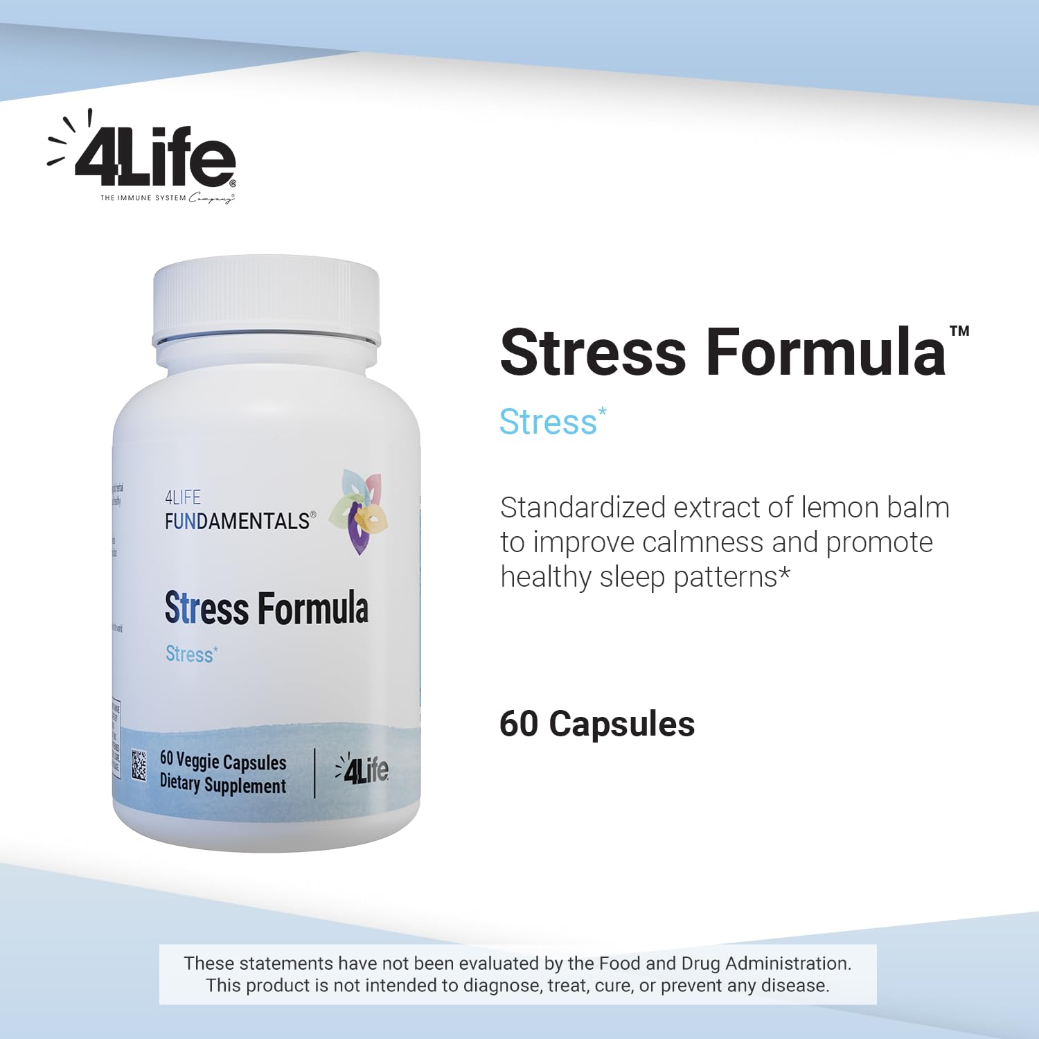 4Life Stress Formula label detail emphasizes lemon balm and herbal blend