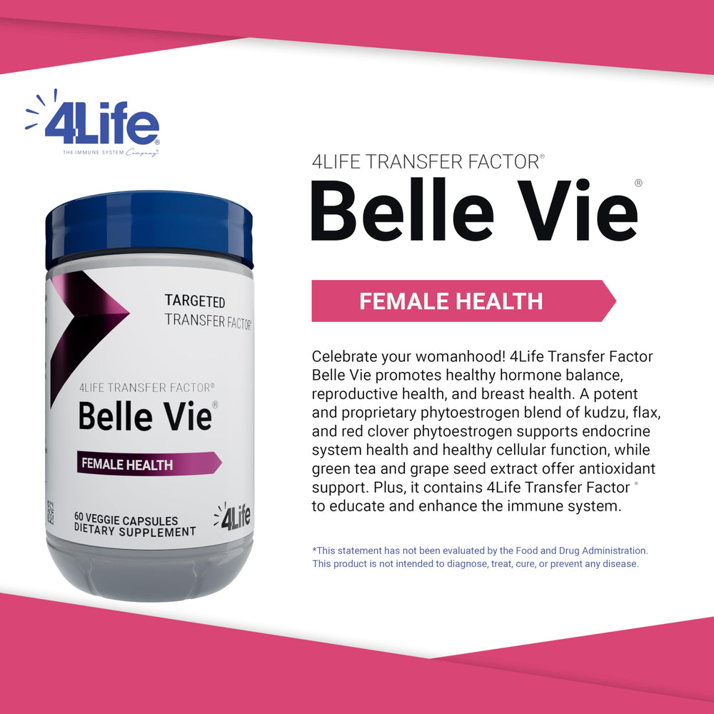 4Life Belle Vie label highlights ingredients and phytoestrogen blend.