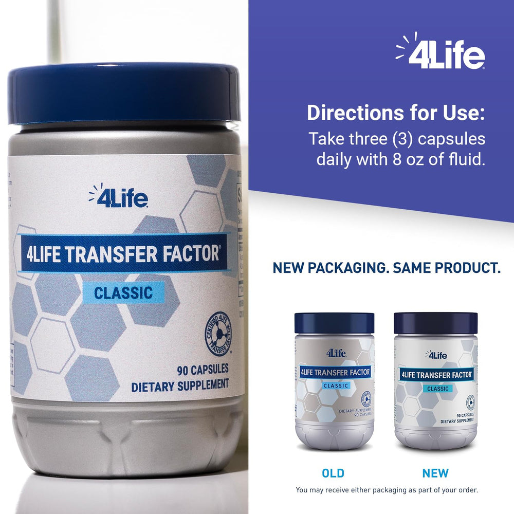 Capsule dispensing scene with 4Life Transfer Factor Classic suited for family use