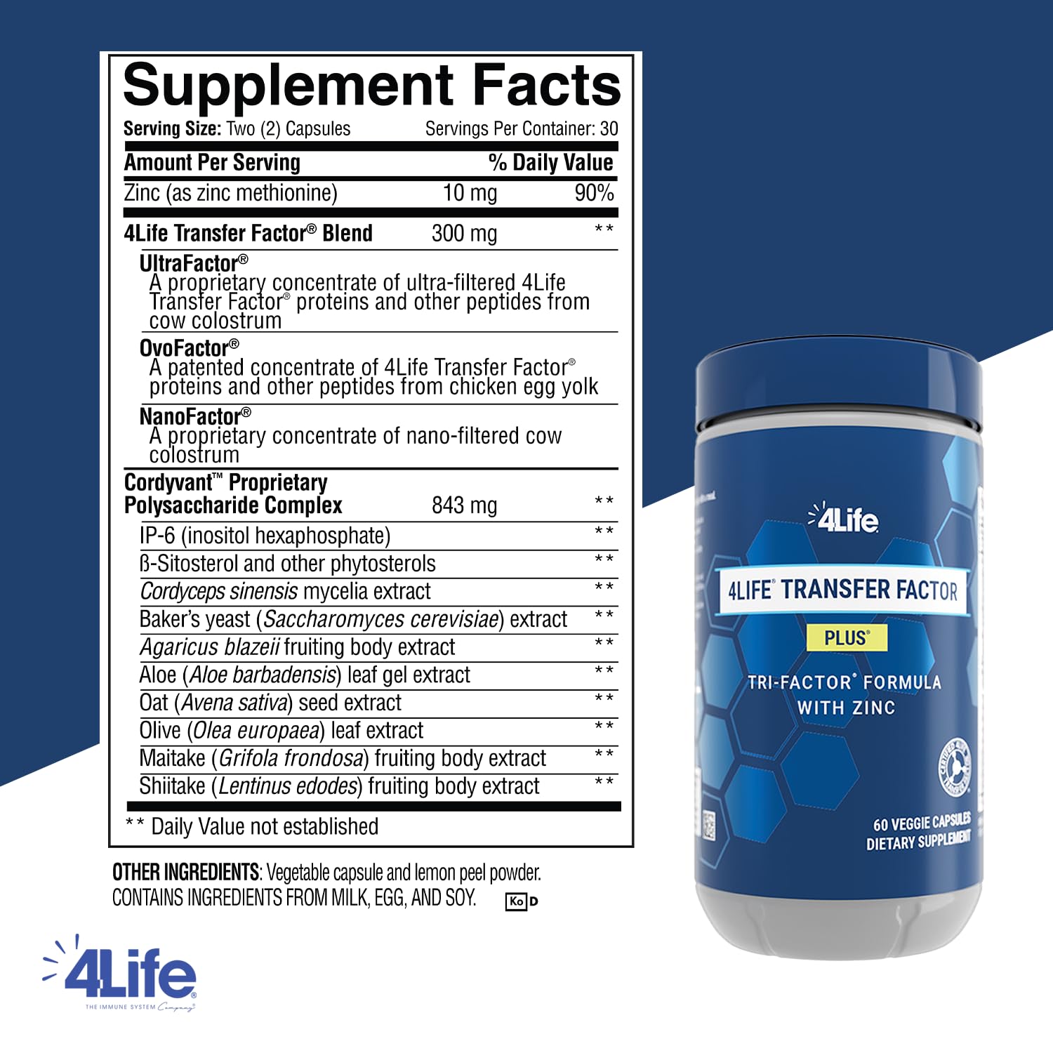 4Life Transfer Factor Plus Zinc capsules close-up show vegetarian-friendly daily support.