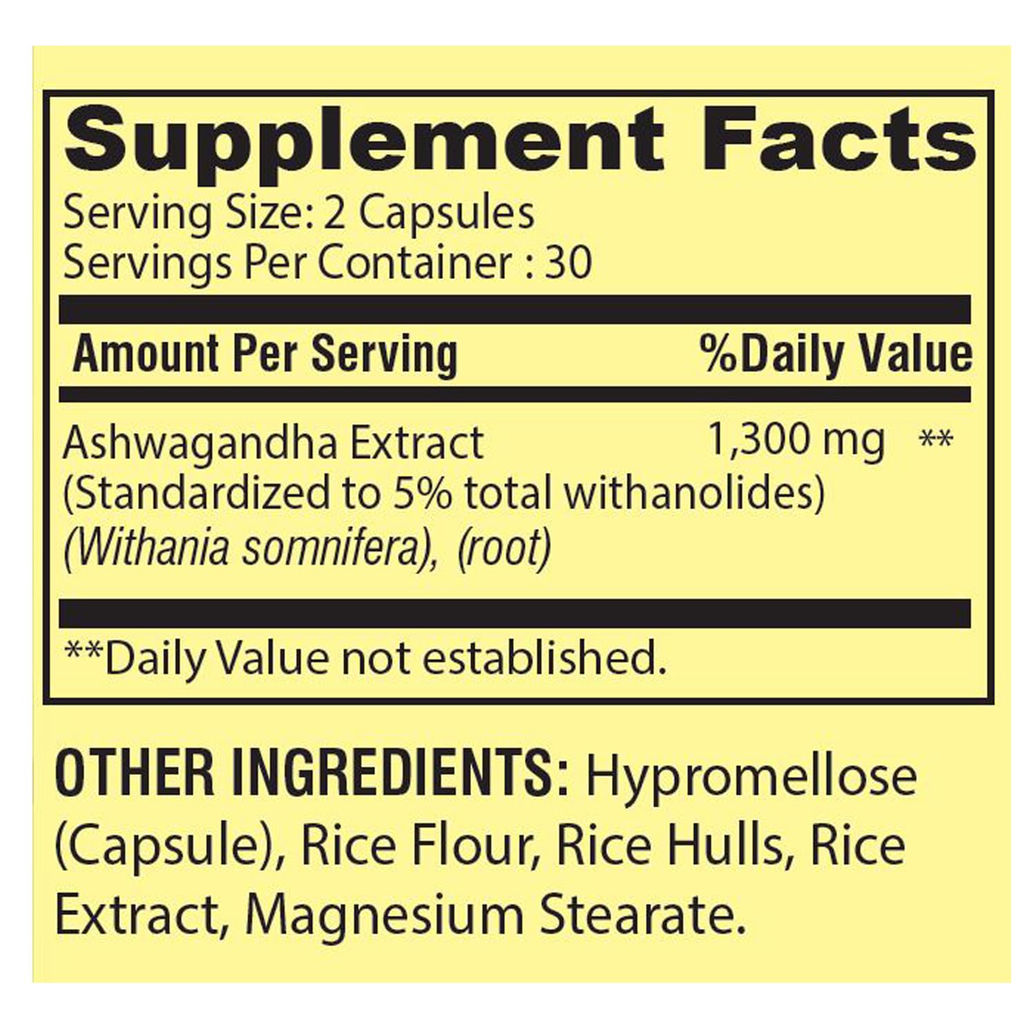 4 TOP CARE H4U Ashwagandha capsule back view with ingredient details.