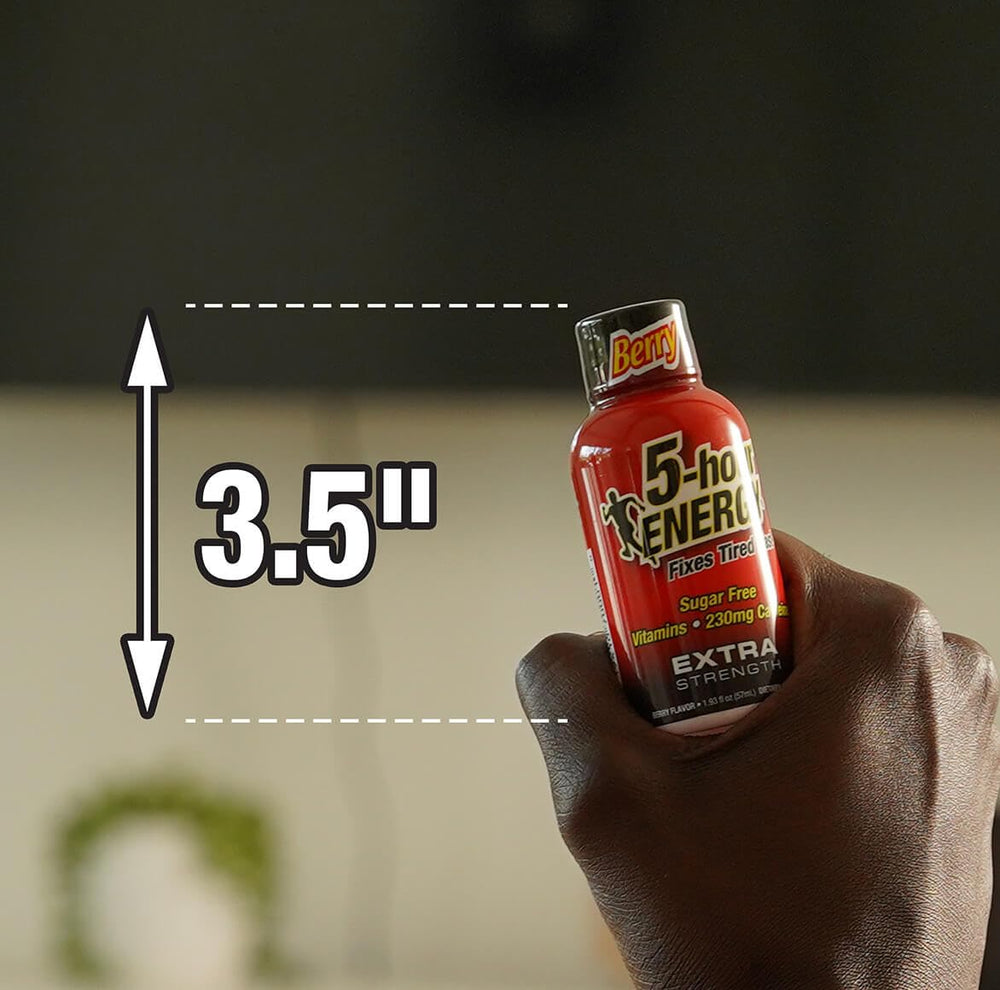 5-hour ENERGY Extra Strength Berry flavor label emphasizes taste and quick alertness.