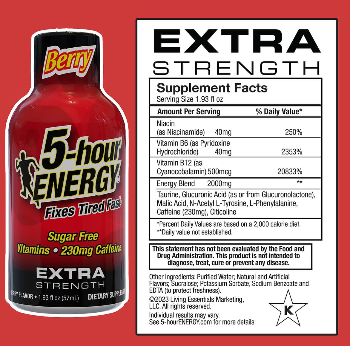 5-hour ENERGY Extra Strength Berry shot close-up showing quick caffeine boost for busy mornings.
