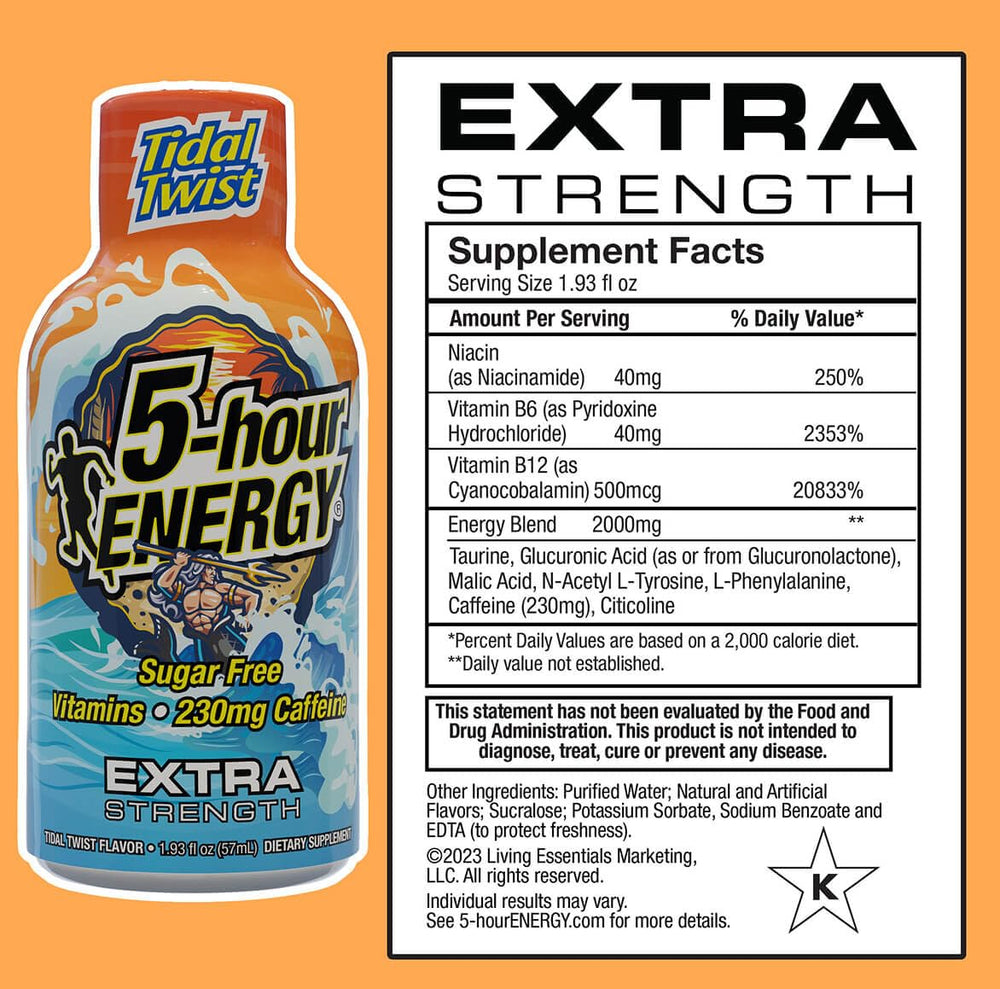 Pour shot showing fast caffeine boost from 5-hour ENERGY Tidal Twist.