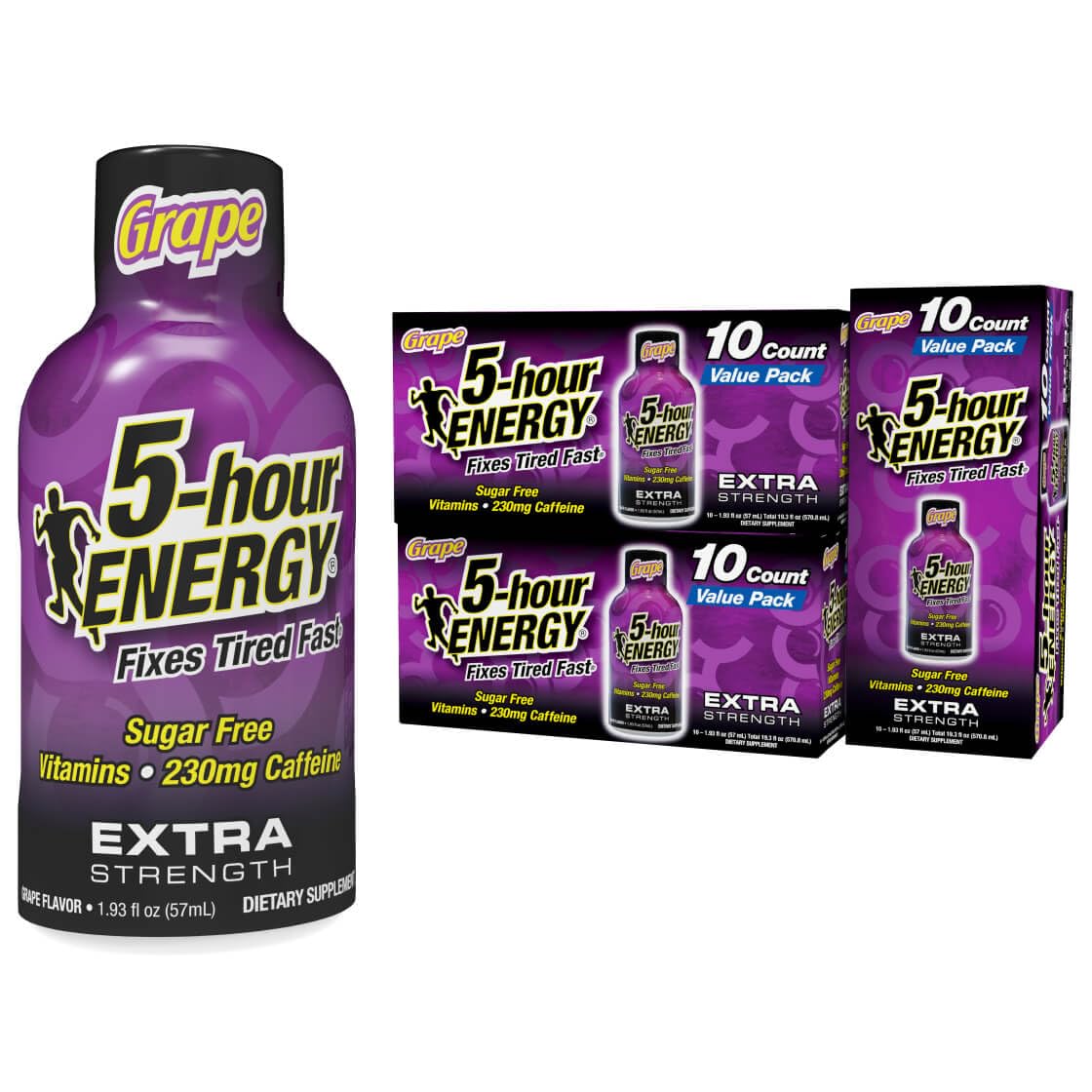 5-hour ENERGY extra strength grape bottle showing portable energy option
