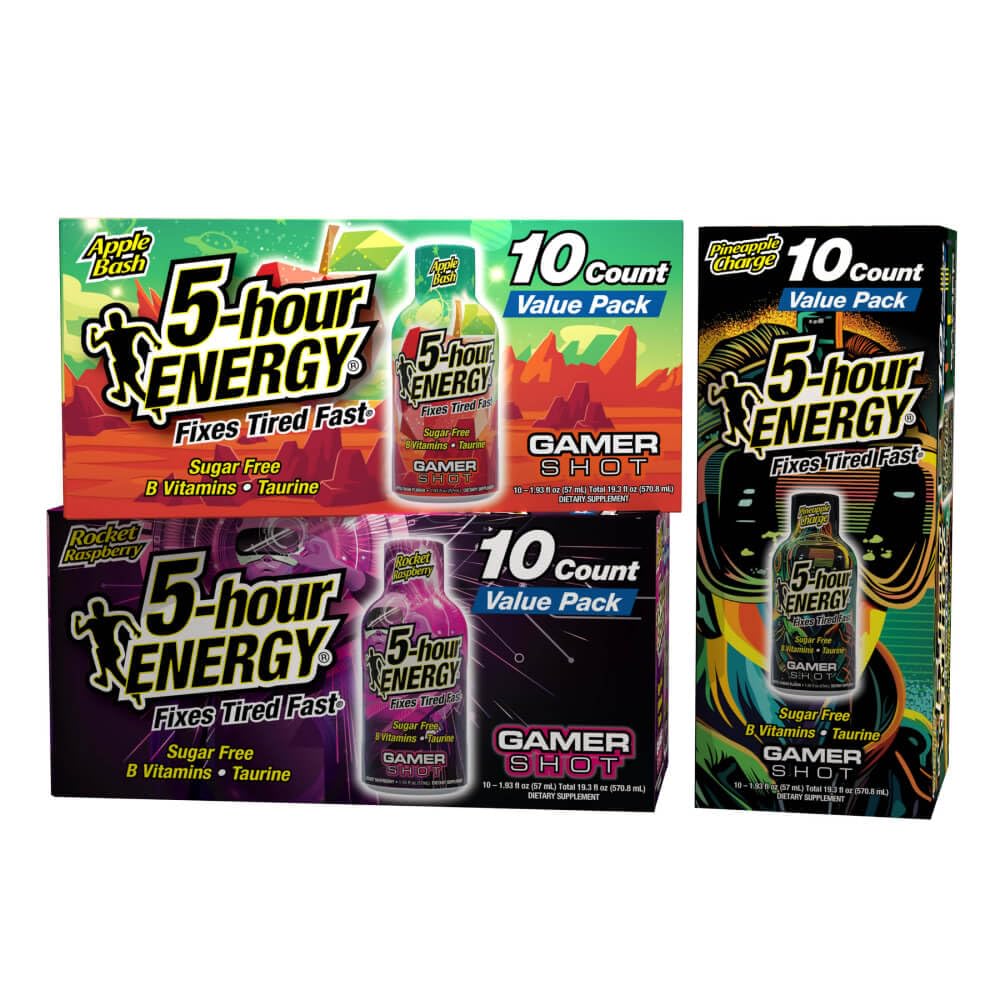 5-hour ENERGY Gamer Shots Apple Bash bottle ready for quick focus during gaming sessions.