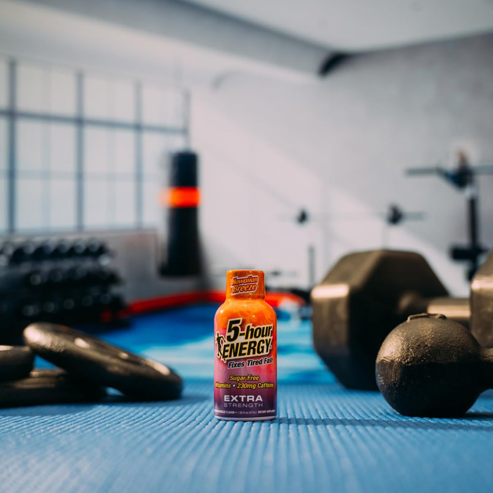 5-hour ENERGY Hawaiian Breeze compact-shot ready on a desk for grab-and-go energy