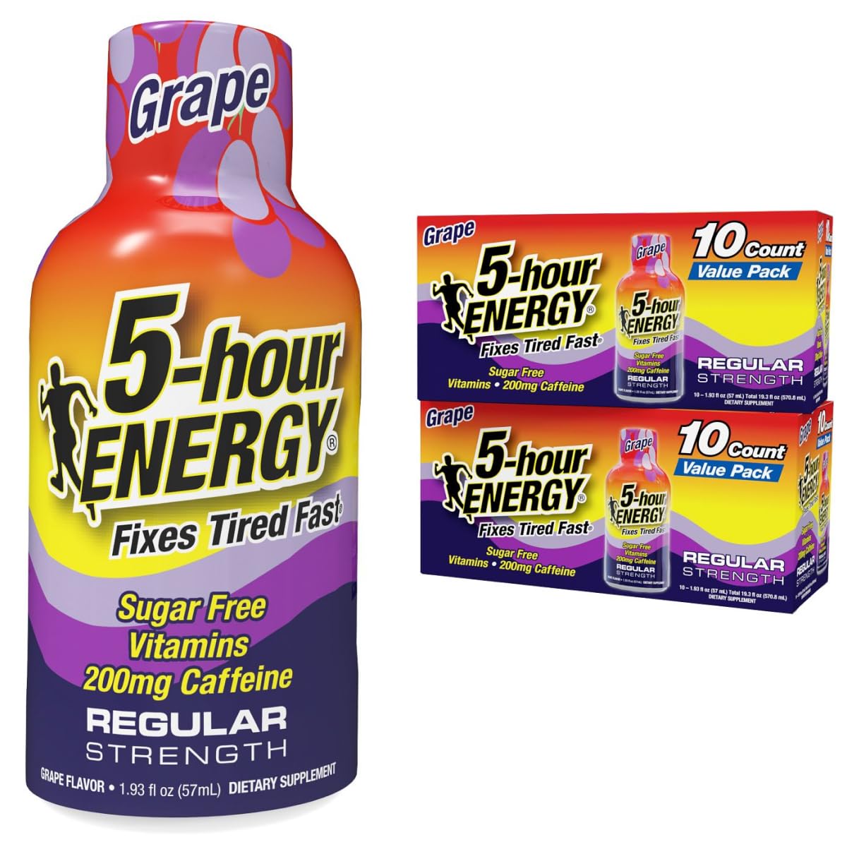 5-hour ENERGY regular strength pack shot showing zero sugar convenience
