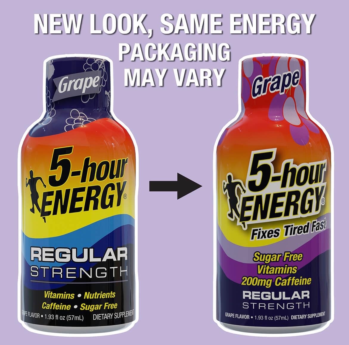 5-hour ENERGY grape shot shows a 200 mg caffeine dose for a fast energy boost