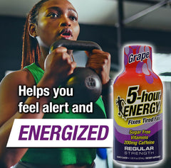 Pour action of 5-hour ENERGY grape shot for fast alertness during long workdays
