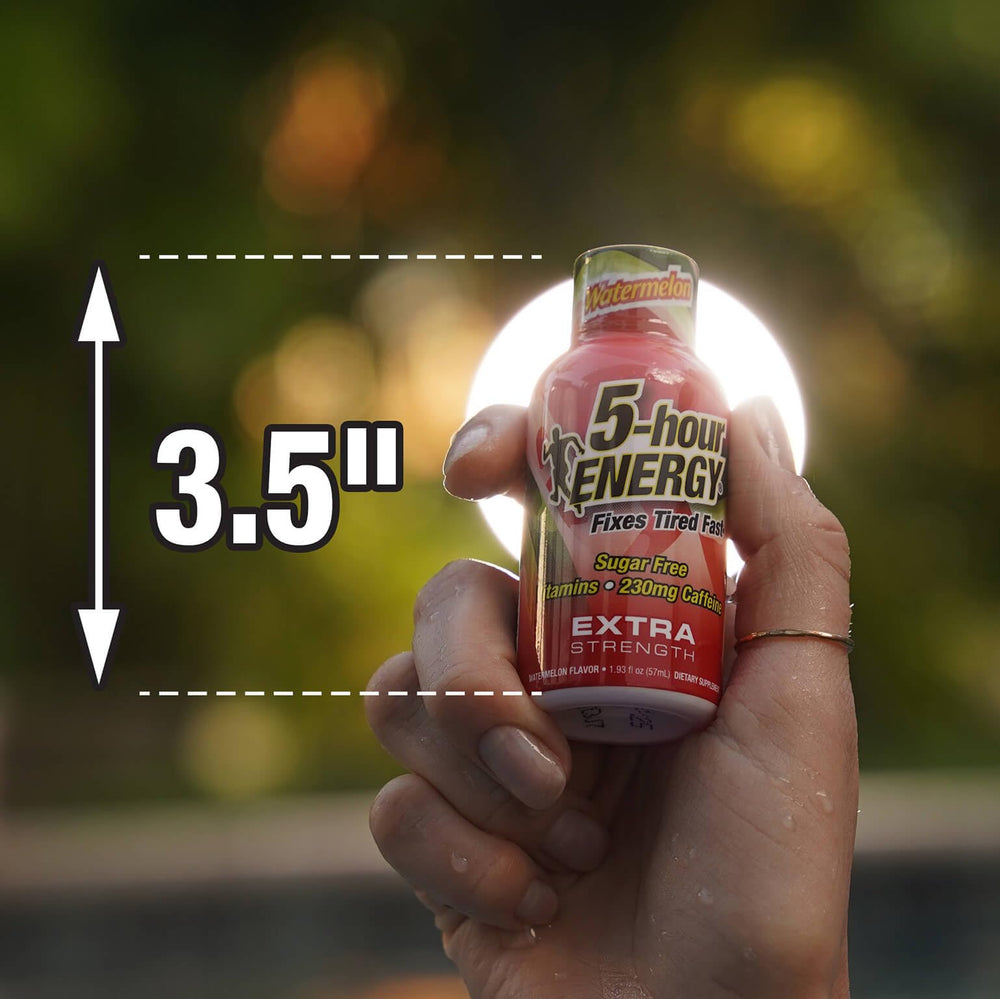 Back-of-pack view shows caffeine, vitamins, amino acids for quick energy.