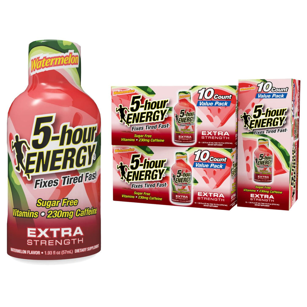 5-hour ENERGY Watermelon shot pour delivers quick, sugar-free energy on the go.