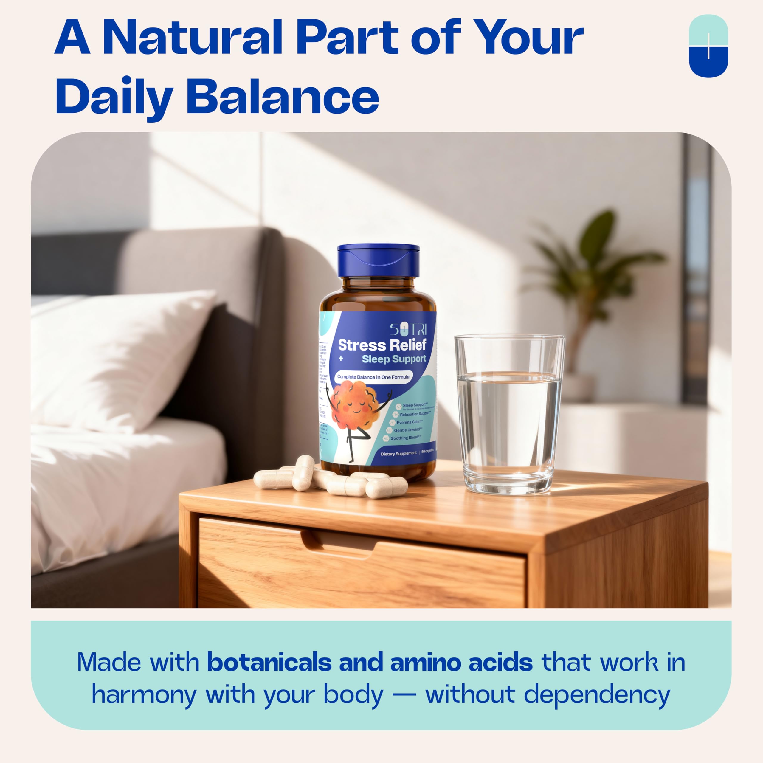 5 Nutri capsules arranged for mood balance and daily energy.