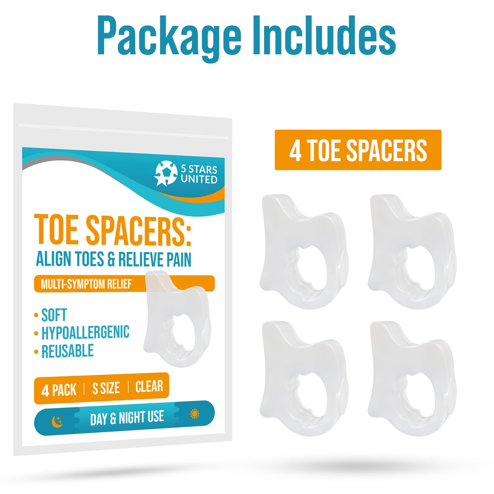 5 STARS UNITED toe spacers support balance for athletes and seniors during workouts.