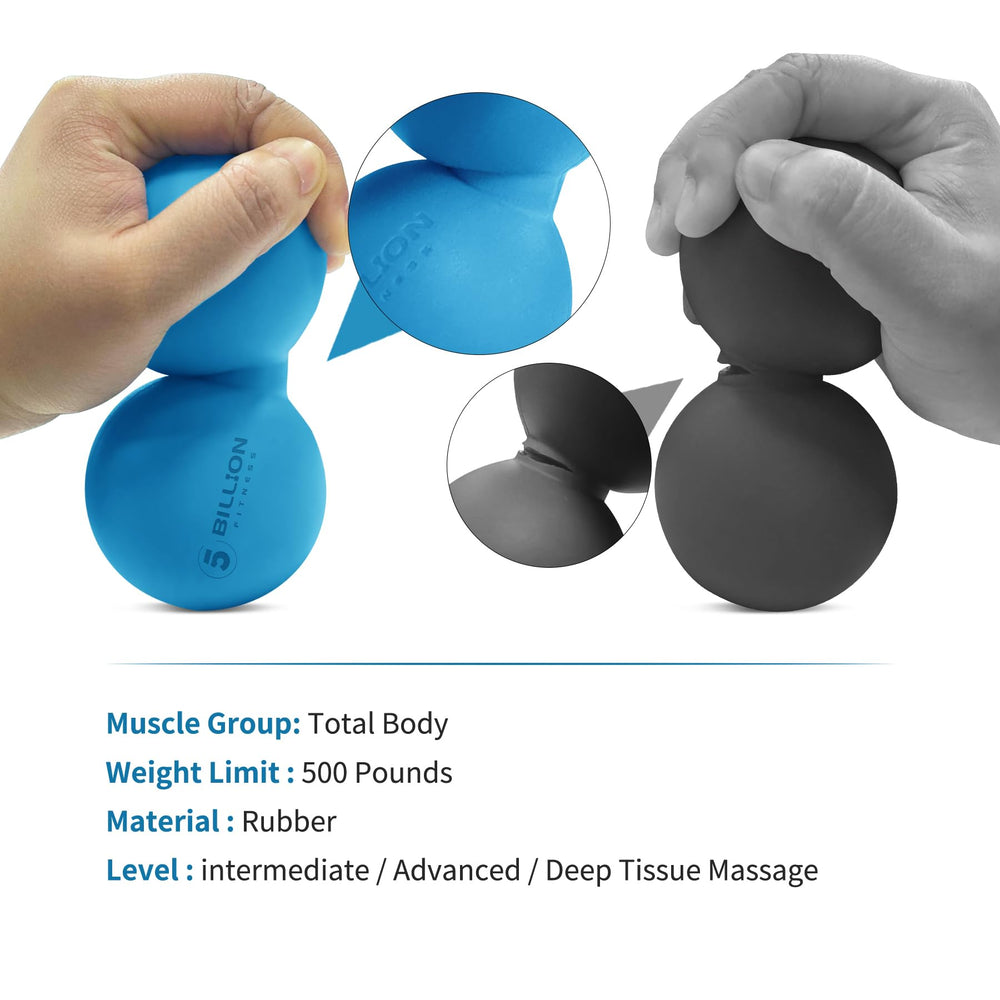 5BILLION FITNESS Peanut Massage Ball applied to neck and spine area for deep tissue relief.