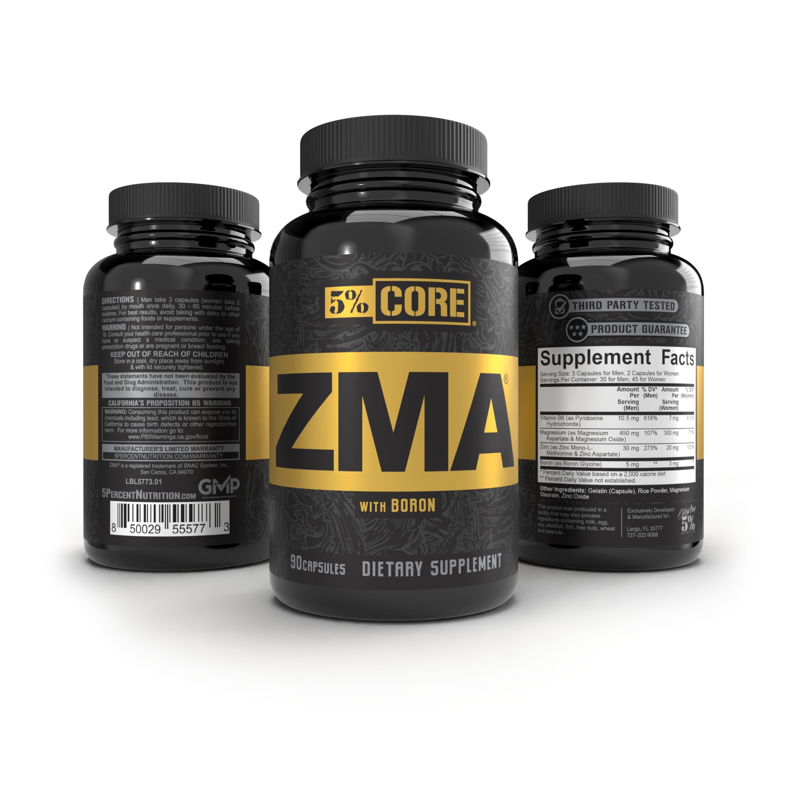 5% Nutrition Core ZMA GMP seal close-up signaling quality assurance
