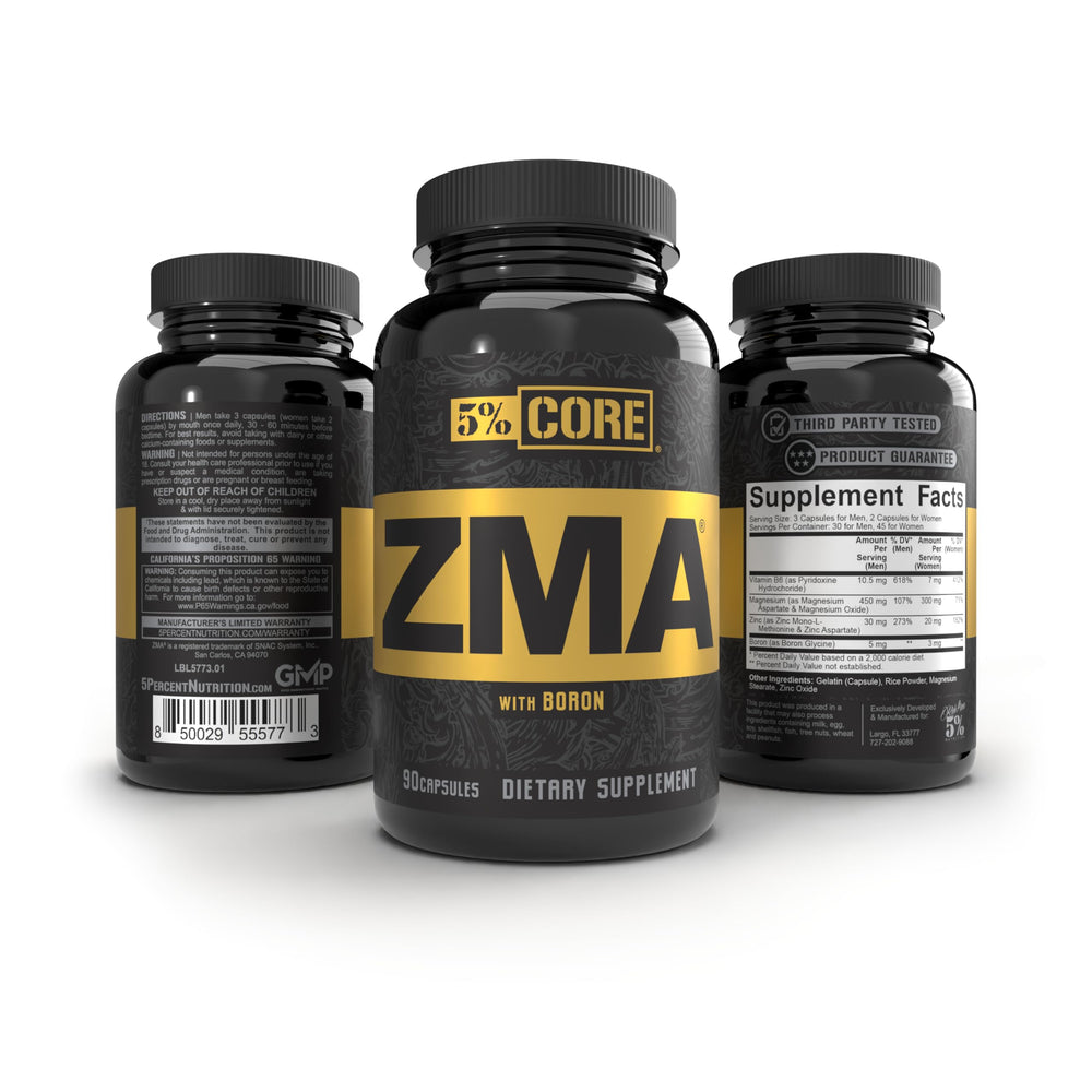 5% Nutrition Core ZMA GMP seal close-up signaling quality assurance