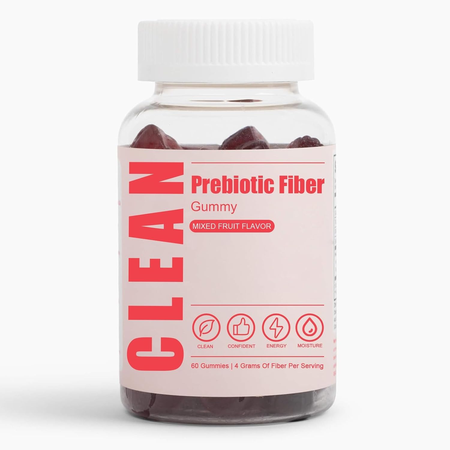 6525080 Clean Prebiotic Fiber Gummy bottle front for easy daily digestion support