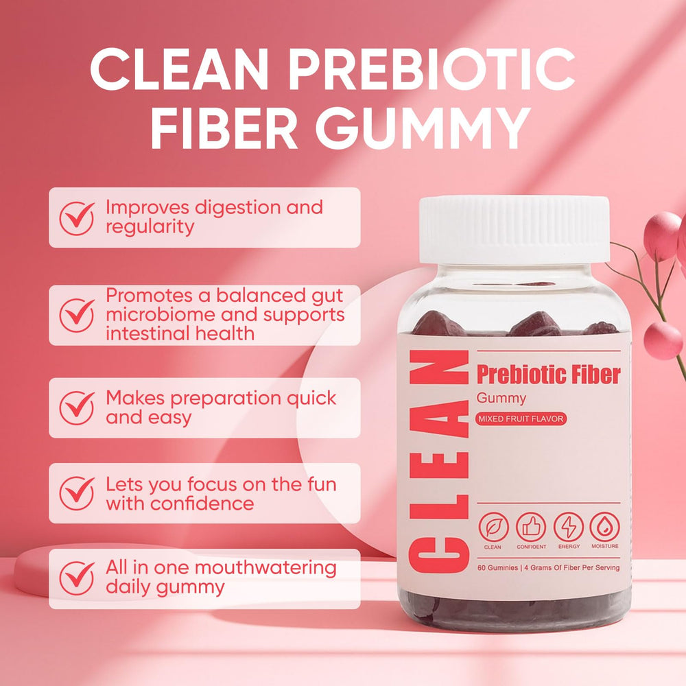 6525080 Clean Prebiotic Gummy nutrition panel reveals 4 g fiber per serving