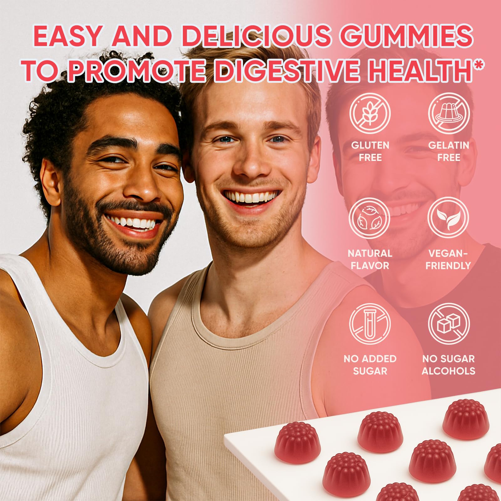 6525080 Clean Fiber Gummies packaging emphasizes Non-GMO and vegan ingredients