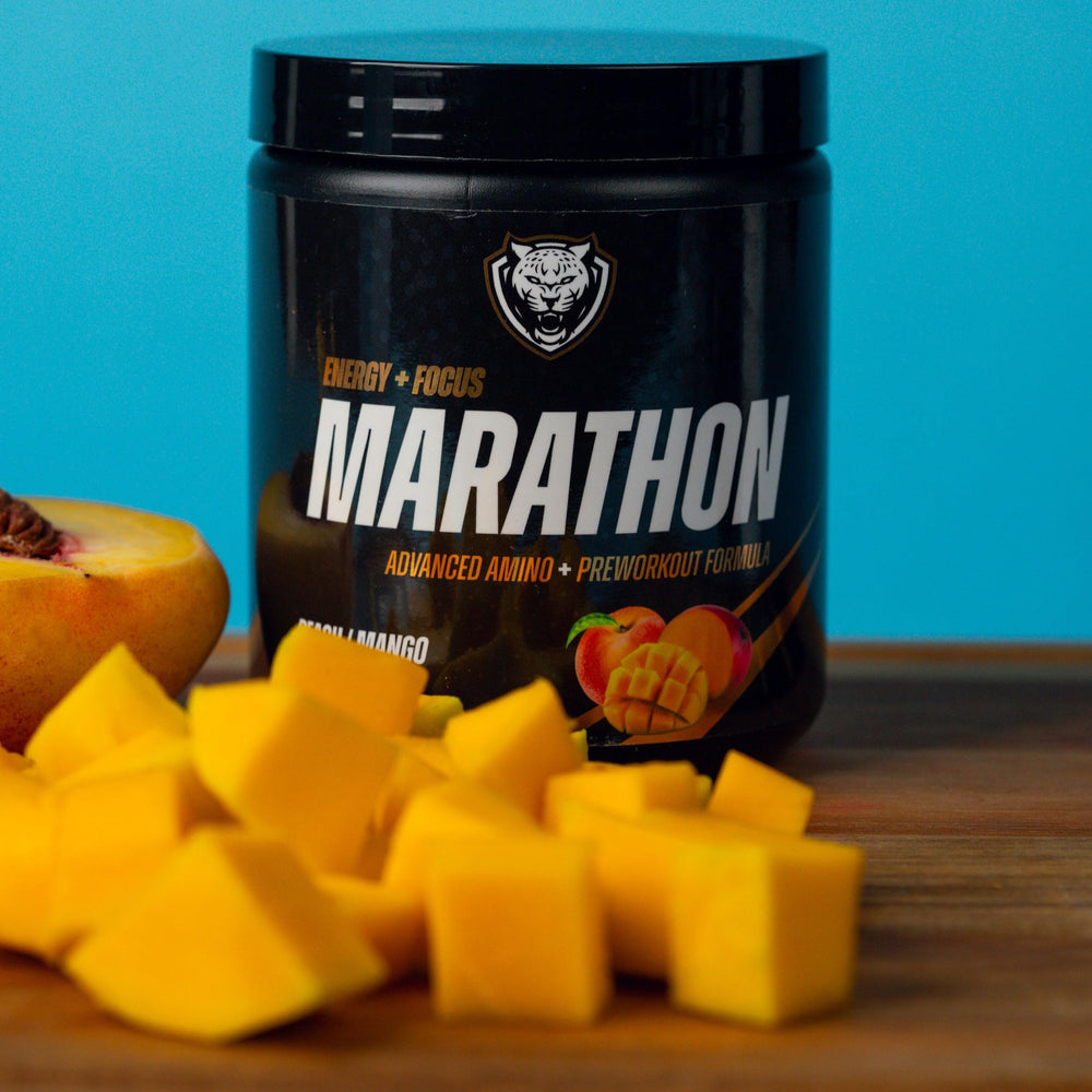 6AM Run Amino Energy Peach Mango serving scene signaling pre-run boost
