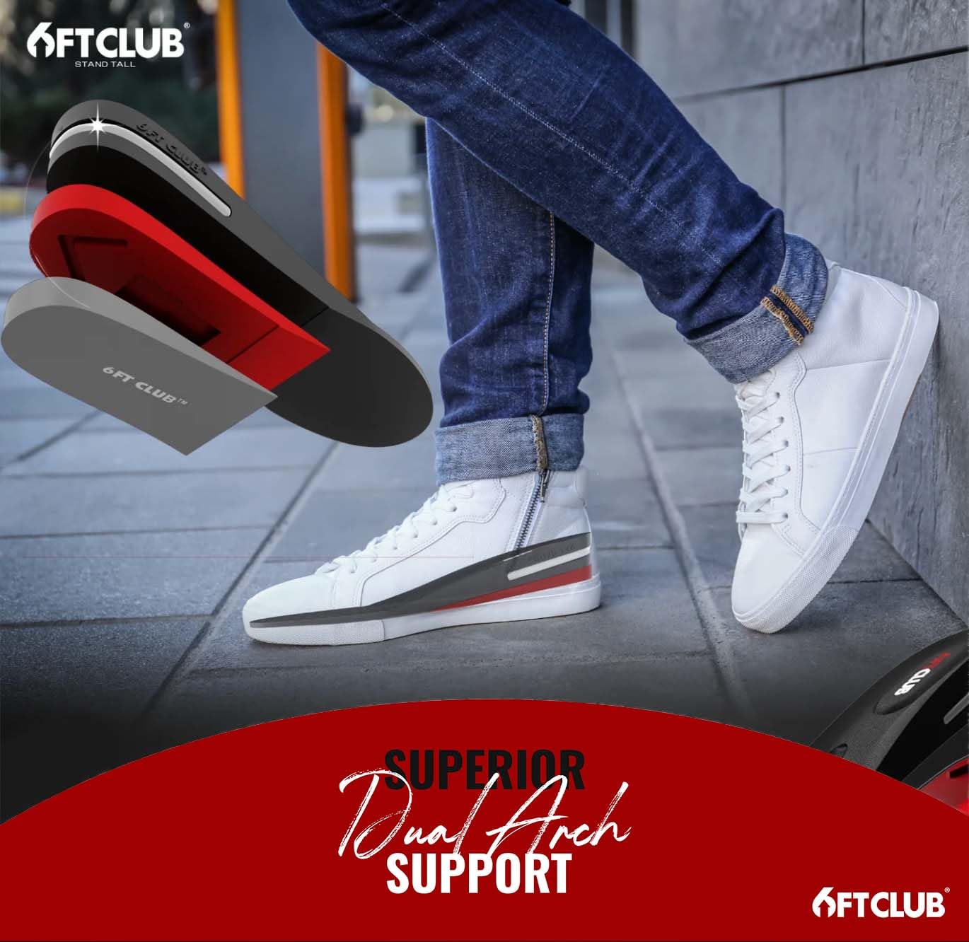6FT CLUB 2nd Gen height-insole side profile highlights slim, discreet elevation.
