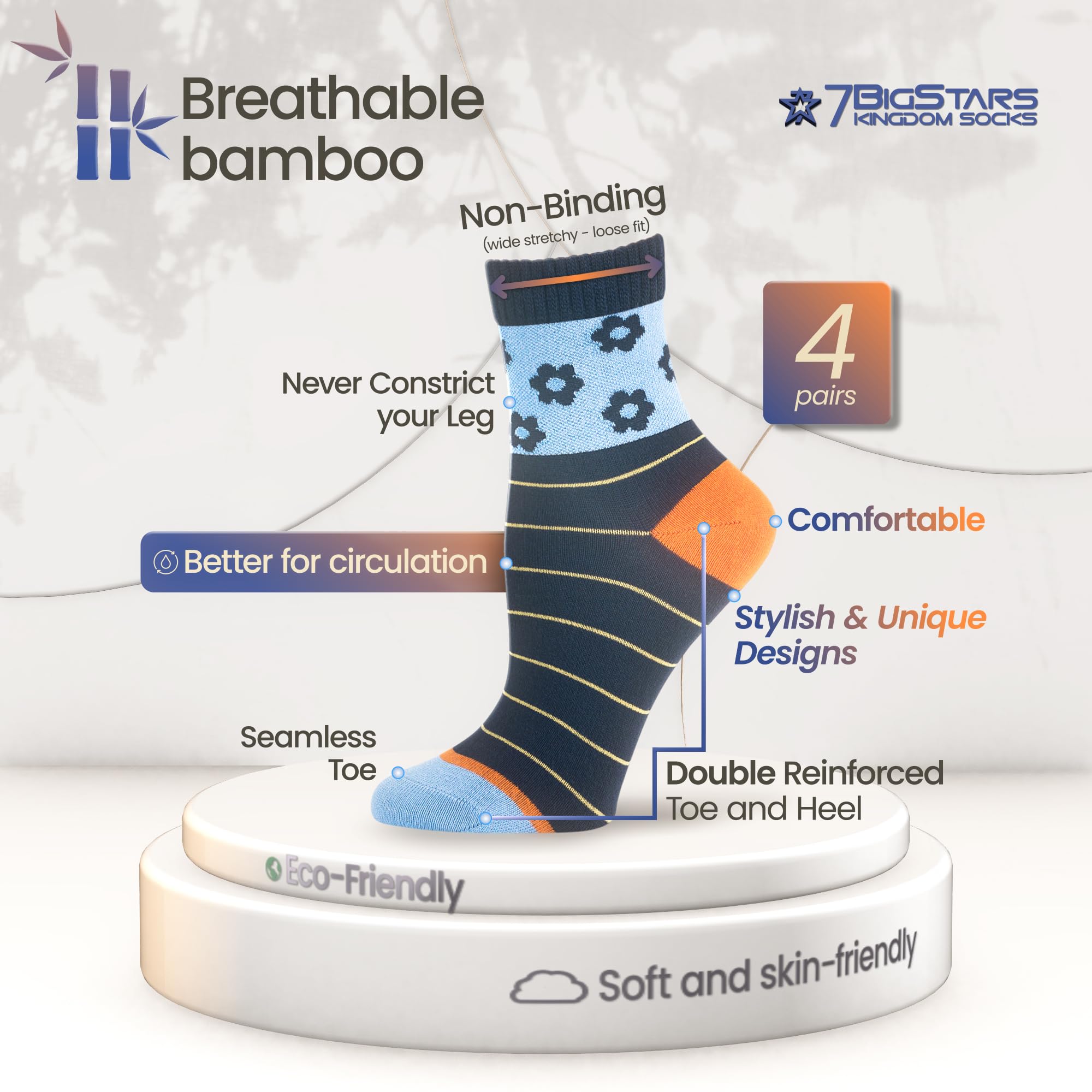 7BIGSTARS KINGDOM bamboo diabetic quarter sock with dot pattern keeps feet dry and comfortable.