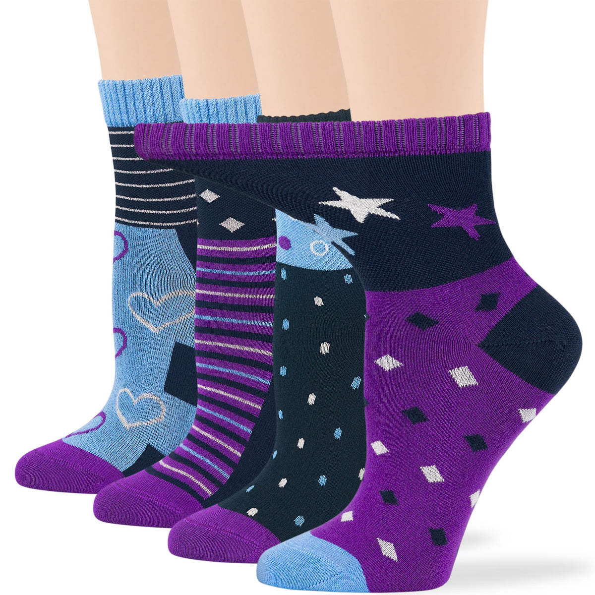 7BIGSTARS KINGDOM bamboo diabetic quarter sock with star pattern offers gentle, breathable all-day comfort.