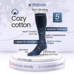 7BIGSTARS KINGDOM denim blue argyle socks with breathable fabric for daily office wear.