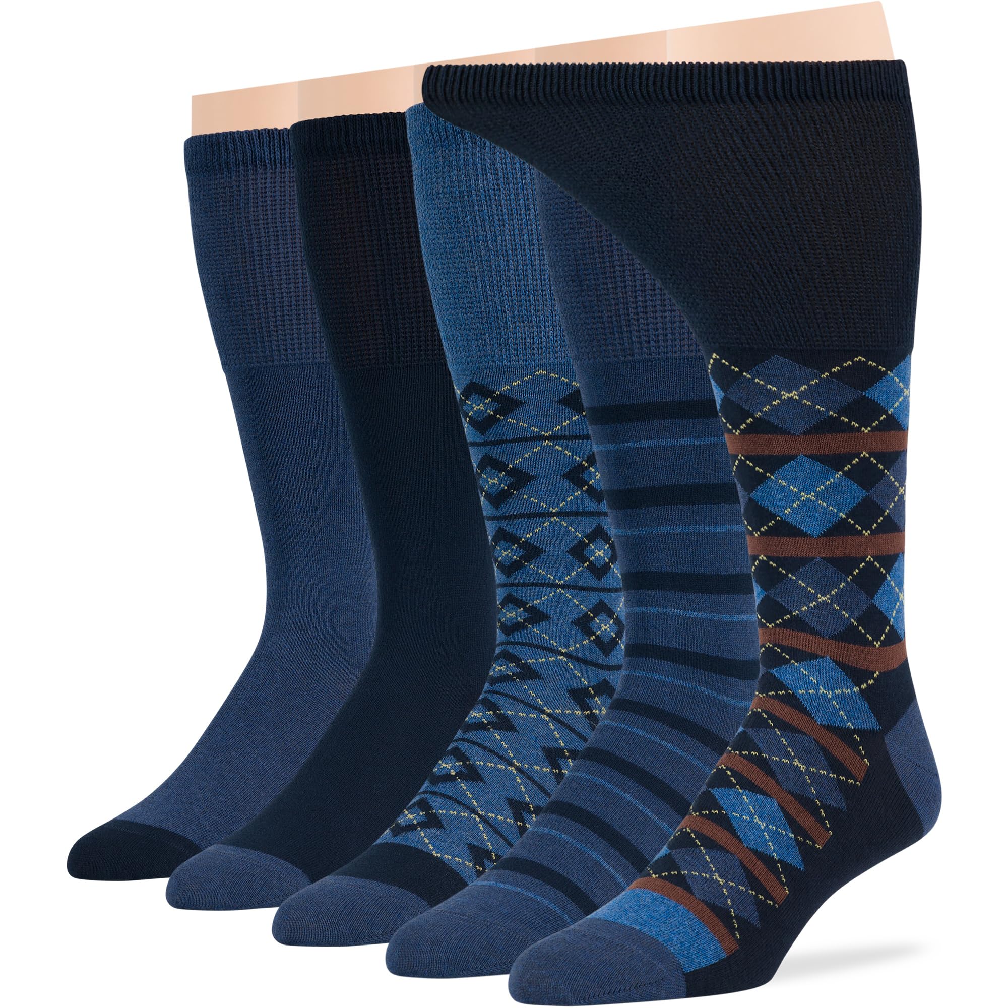 7BIGSTARS KINGDOM diabetic mid-calf navy geometric socks for all-day comfort.