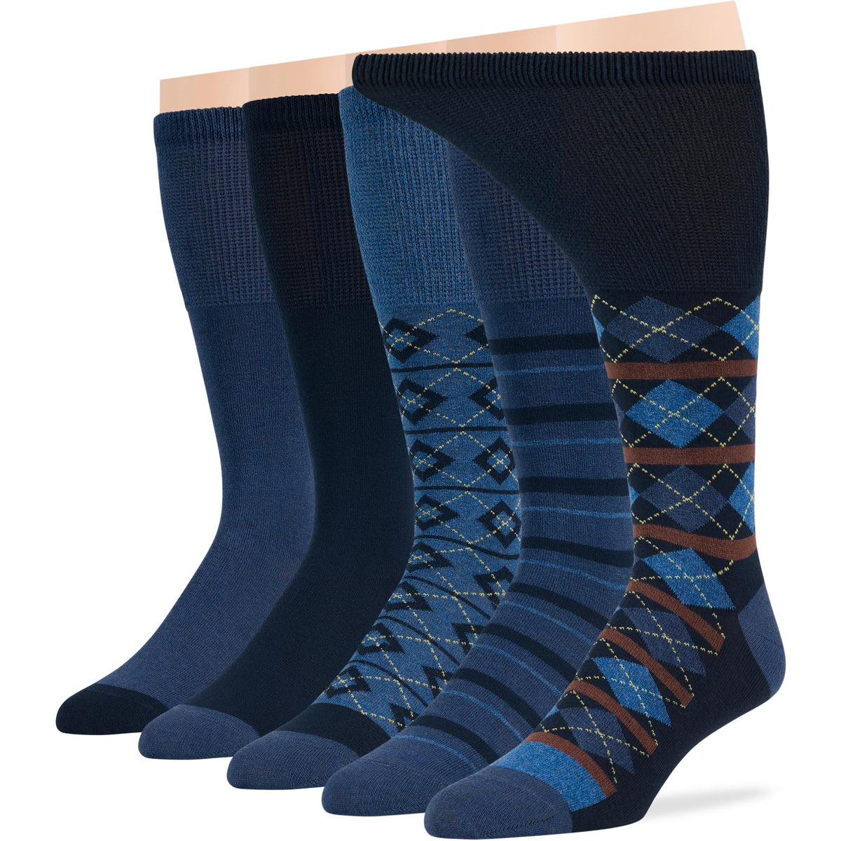 7BIGSTARS KINGDOM diabetic mid-calf navy geometric socks for all-day comfort.