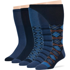 7BIGSTARS KINGDOM diabetic mid-calf navy geometric socks for all-day comfort.
