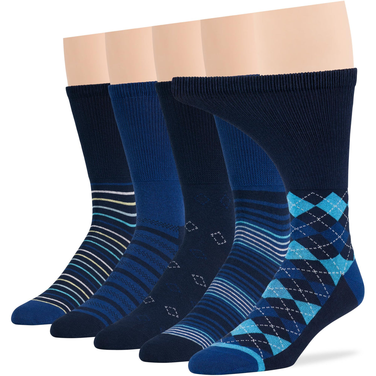 7BIGSTARS KINGDOM men's diabetic cotton socks in navy argyle pattern for breathable comfort