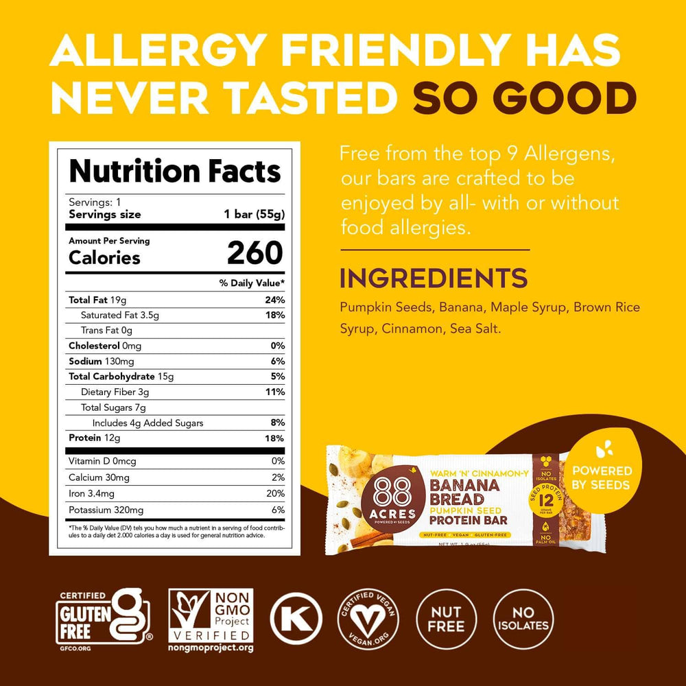 Close-up of 88 Acres banana bread seed protein bar texture