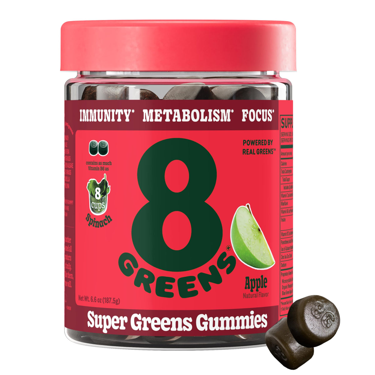8Greens Daily Greens Gummies Apple bottle for daily immune support.