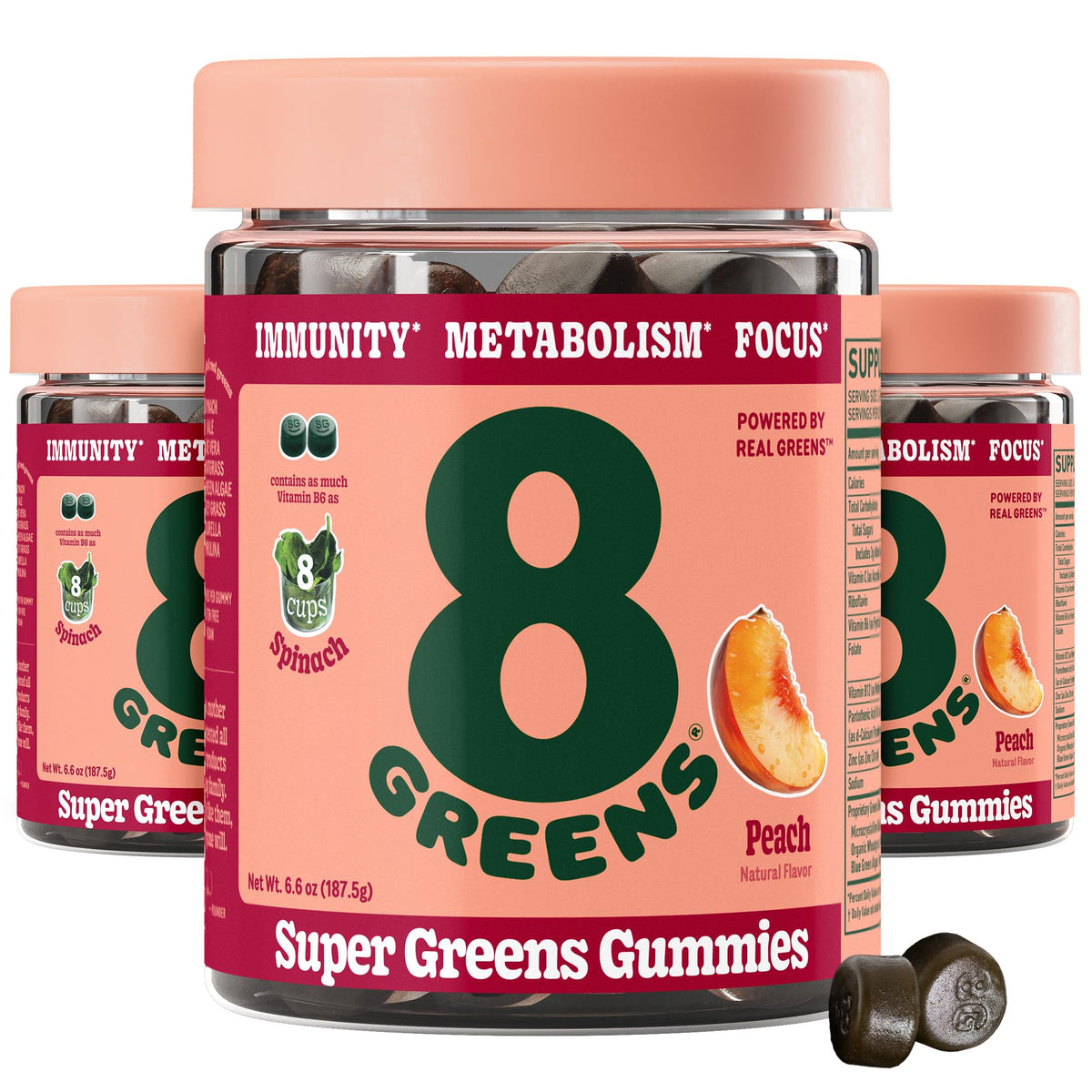 8Greens gummies peach flavor bottle ready for daily greens