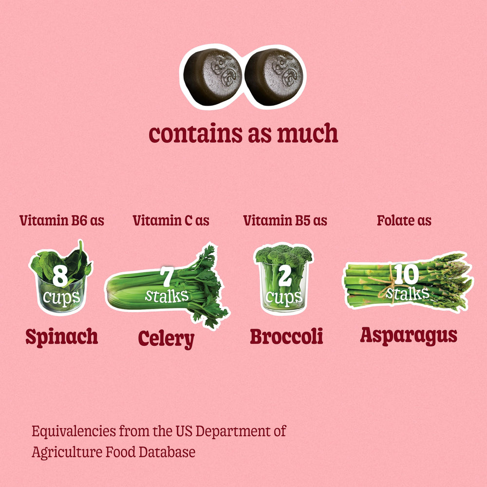 Label highlights vitamin boosts: B6, C, and B5 on 8Greens