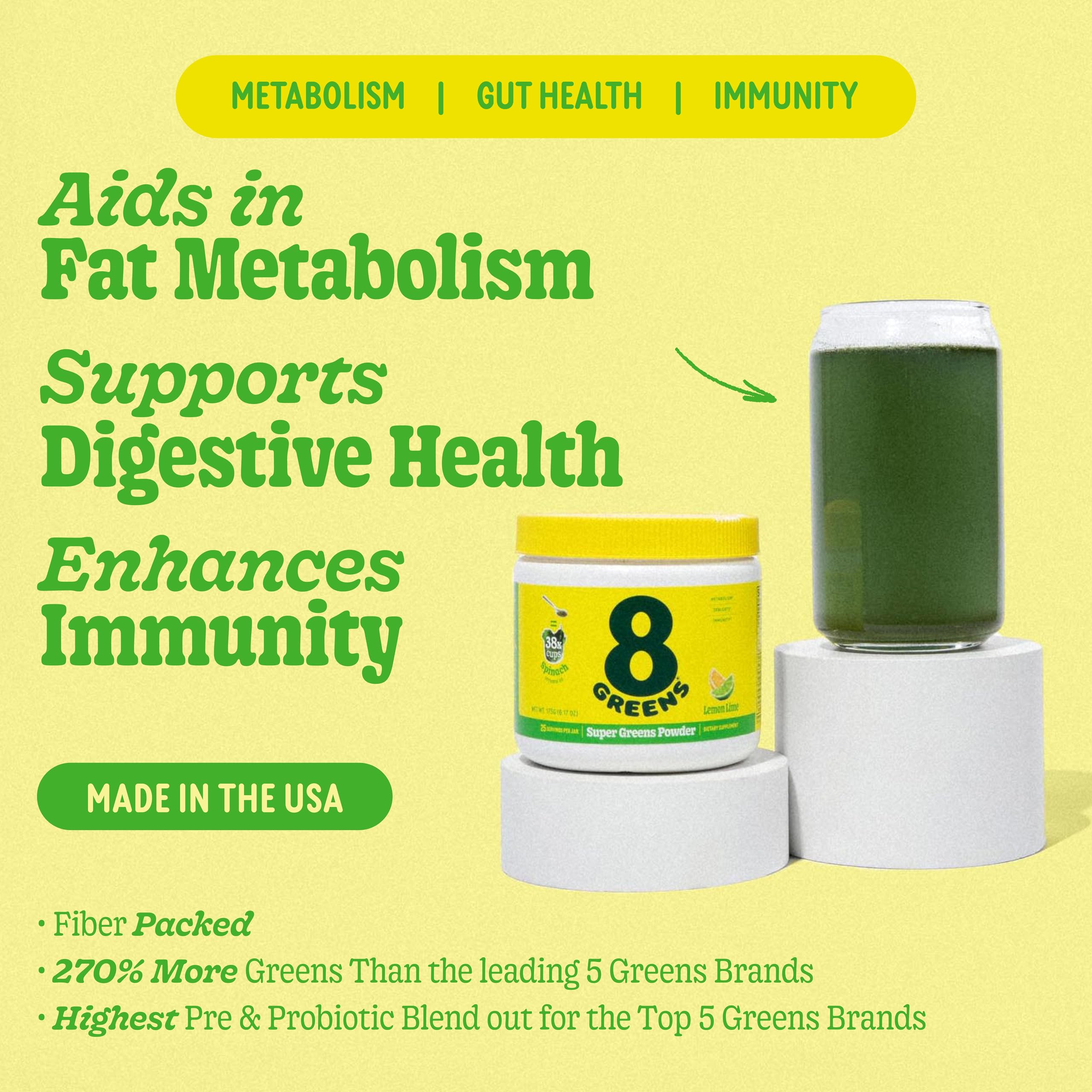 8Greens lemon-lime flavor powder glass showing refreshing mix