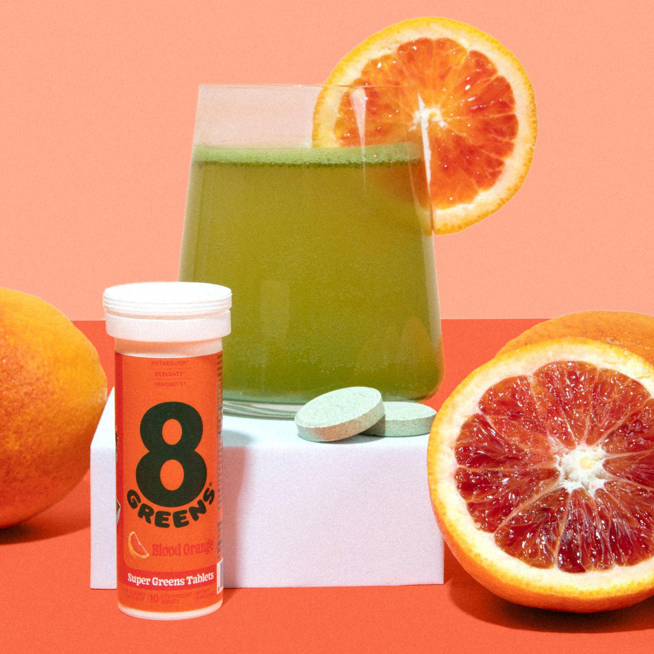 Bright desk setup featuring 8Greens Supergreens for a quick greens moment.