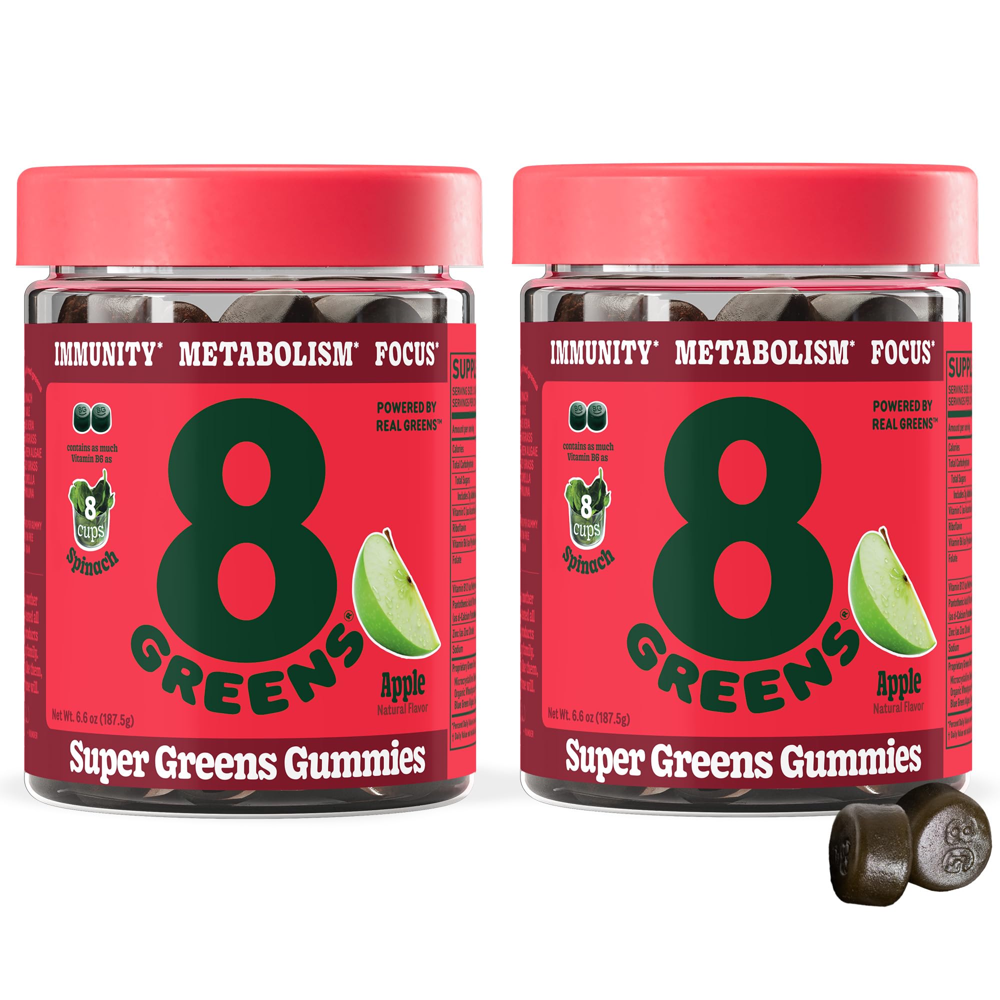 8Greens Supergreens Gummies packaging featuring apple flavor and greens blend