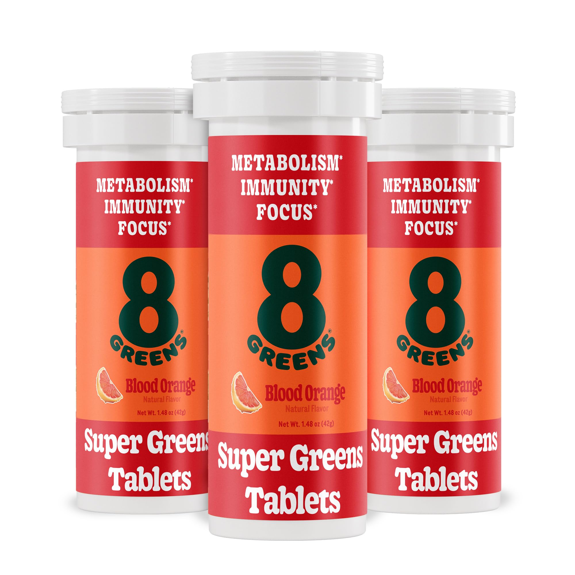 8Greens Supergreens tablets bottle front, convenient daily greens boost.