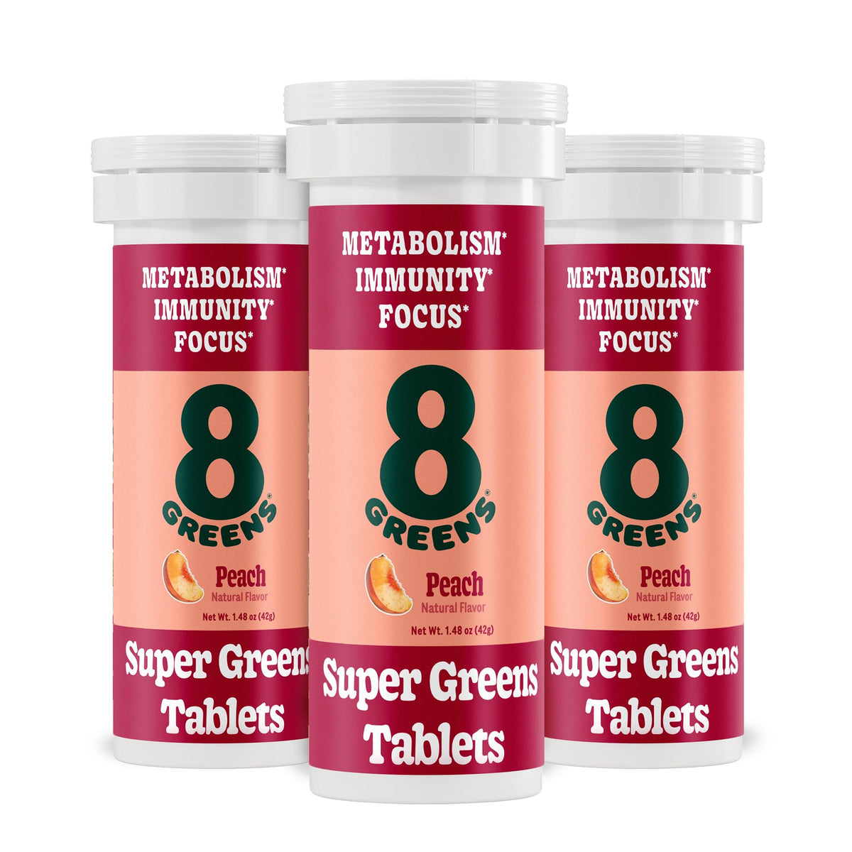 8Greens Supergreens tablets front label, easy daily greens.